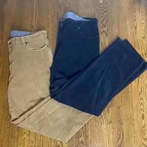 (2) pair L.L. Bean Standard Fit corduroy pants navy and khaki 38" X 30" mens